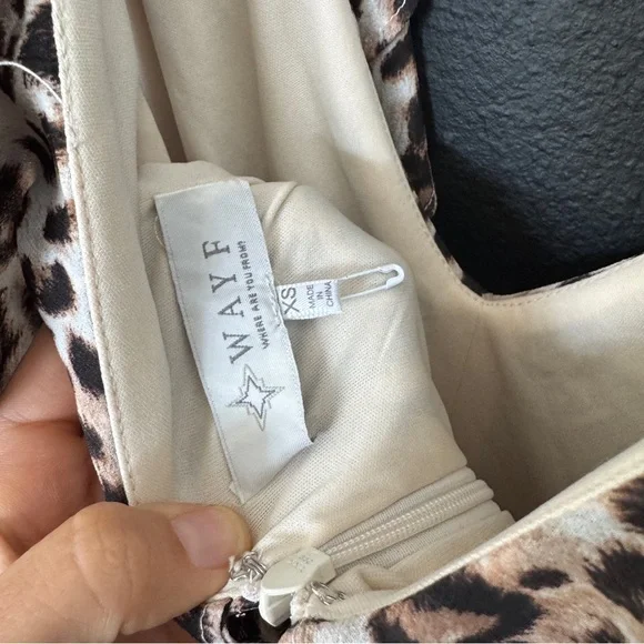 WAYF Animal Print Dress in Cream and Brown